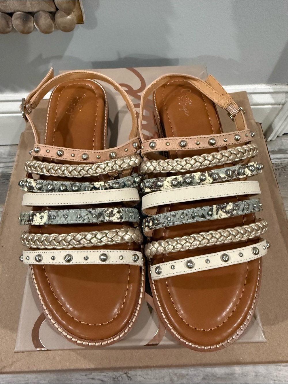 Crown Vintage Palvla Snake Braided Strappy Embellished Sandals